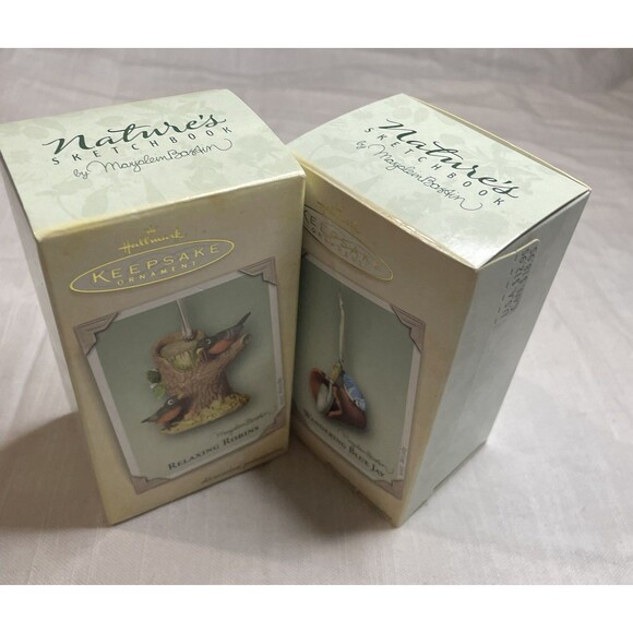 2 Hallmark Marjolein Bastin Ornaments Robin & Blue Jay Natures Sketchbook New - Picture 3 of 7